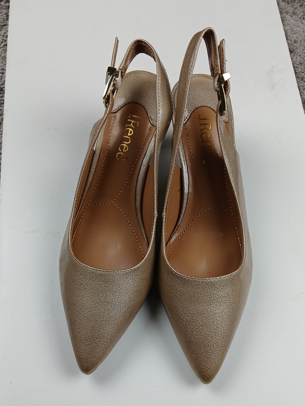 J. Renee Metallic Gold Shayanne Pointed Toe Slingback Heels Size 7W